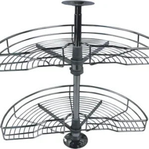 Stainless Steel Modern 2 Shelves Corner D Shape Carousel Unit, Base Mounted