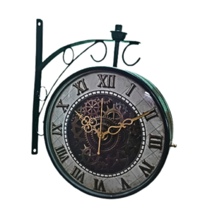 Vintage Railway Wall Clock Gear Print Double Side